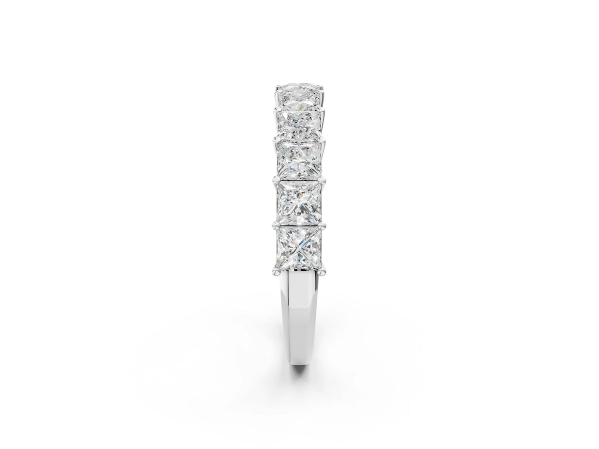 White gold Princess cut diamond Half Eternity Band with Shared Prong Setting