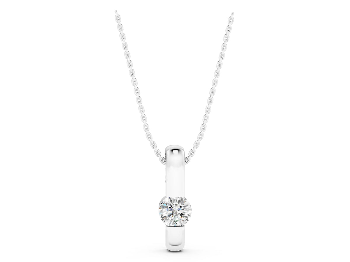 White gold Round Bezel-Set Diamond Pendant