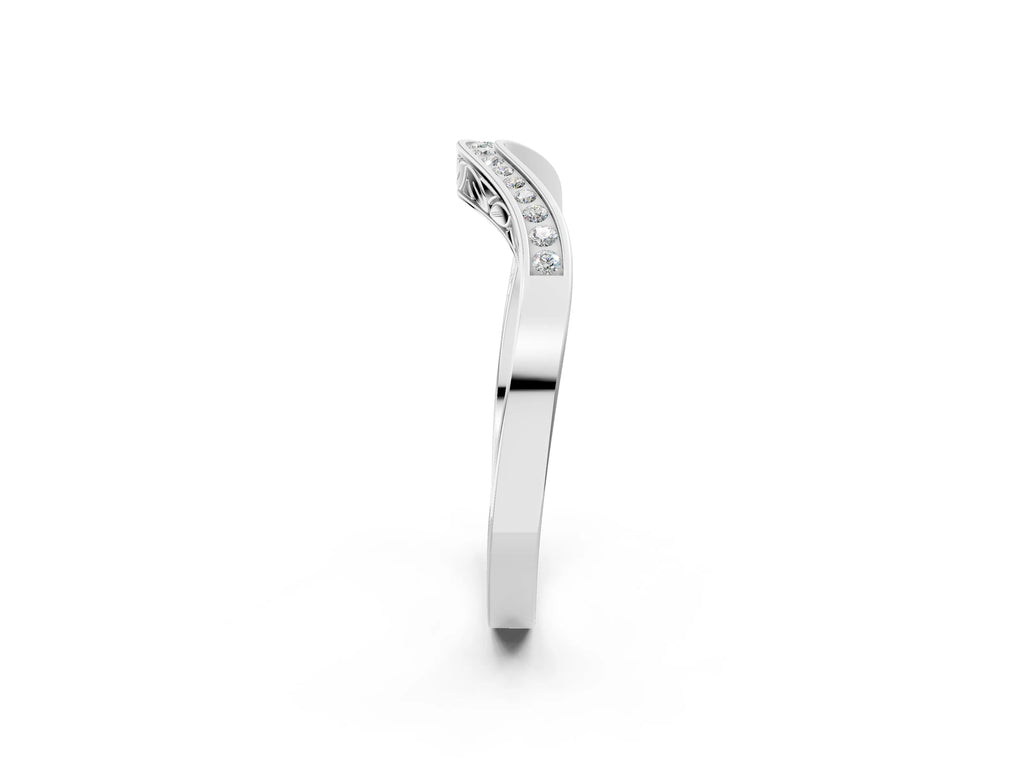 White gold Round Cut Channel Set Wave Band with Pavé Setting