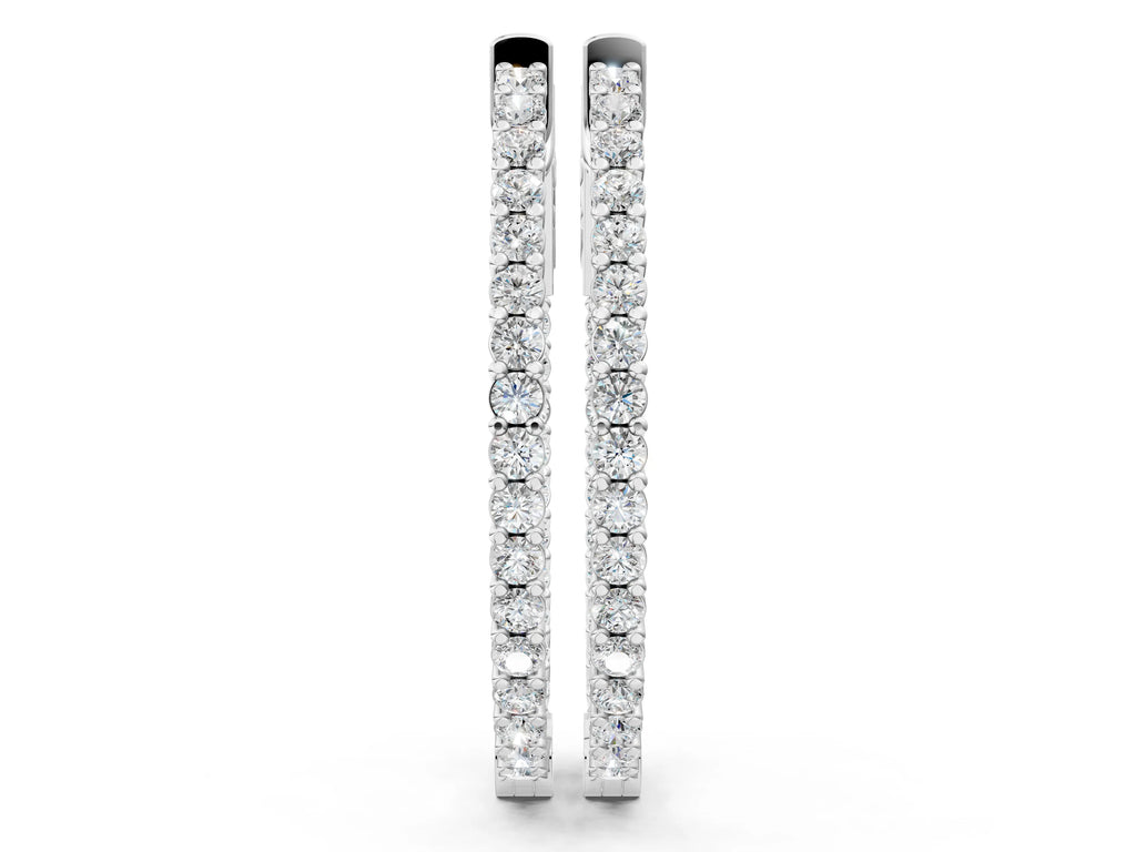 Silver Round Cut Diamond Inside-Out Hoop Earrings in White Gold with Prong Setting