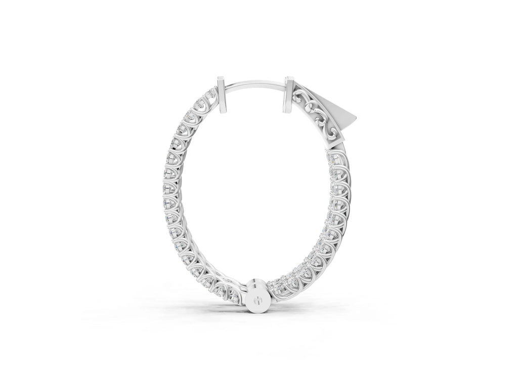 Silver Round Cut Diamond Inside-Out Hoop Earrings in White Gold with Prong Setting