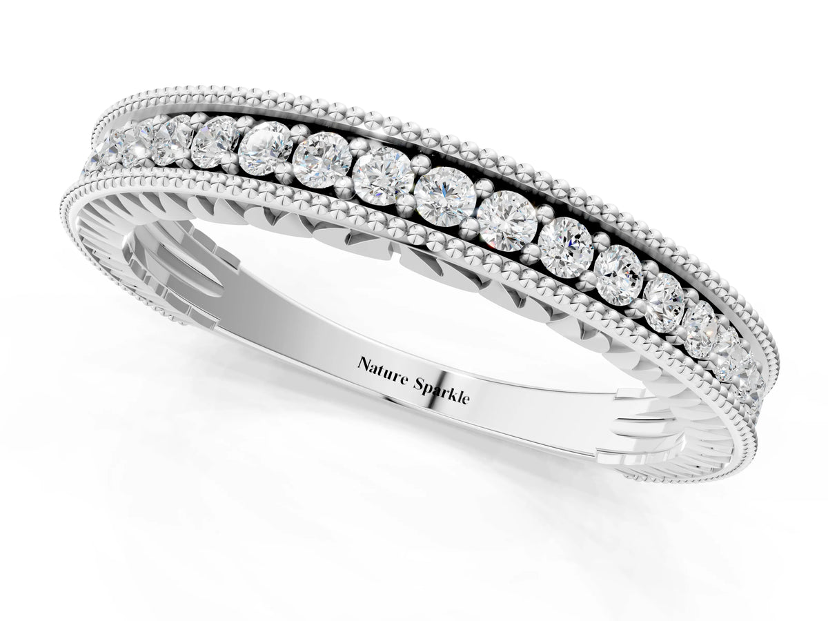White gold Round Cut Diamond Milgrain Pavé Eternity Band