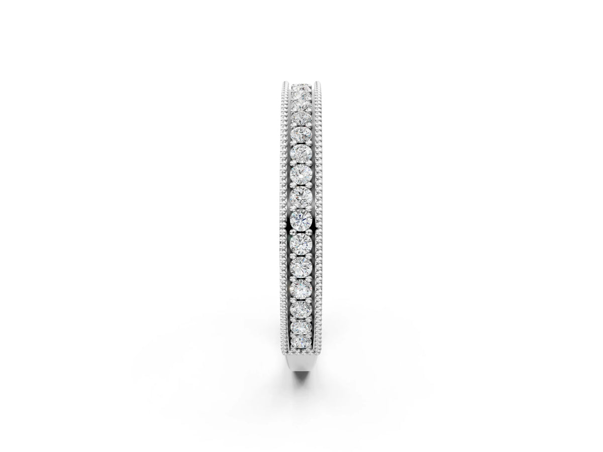 White gold Round Cut Diamond Milgrain Pavé Eternity Band