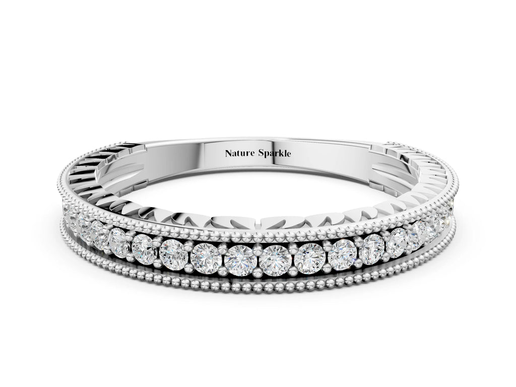 White gold Round Cut Diamond Milgrain Pavé Eternity Band
