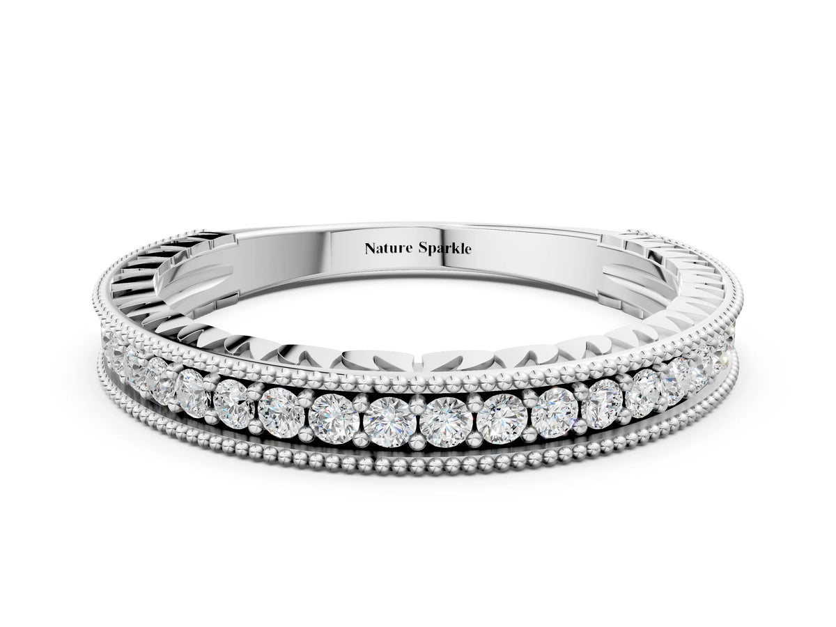 White gold Round Cut Diamond Milgrain Pavé Eternity Band