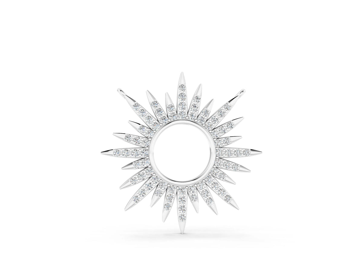 Silver Round Cut Diamond Sunburst Pendant with Pavé Setting