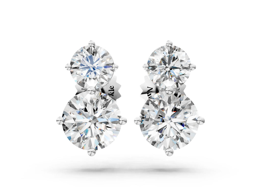Platinum Round Cut Diamond Two Stone Stud Earrings