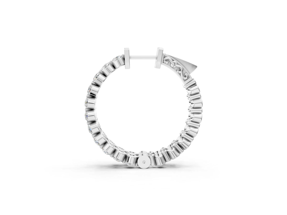 White gold Round Cut Prong Set Diamond Hoop Earrings