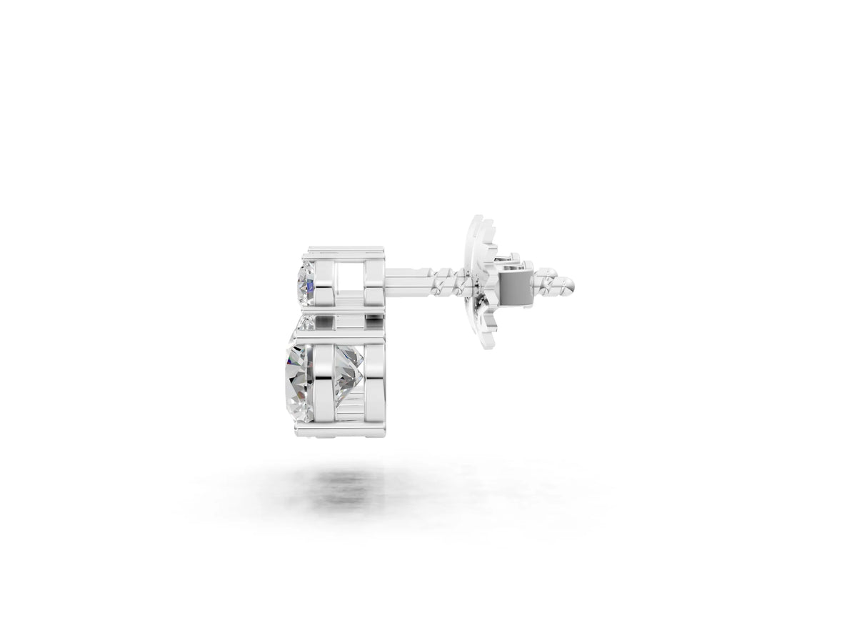 White gold Round Diamond Basket-Set Stud Earrings with Diamond Accent