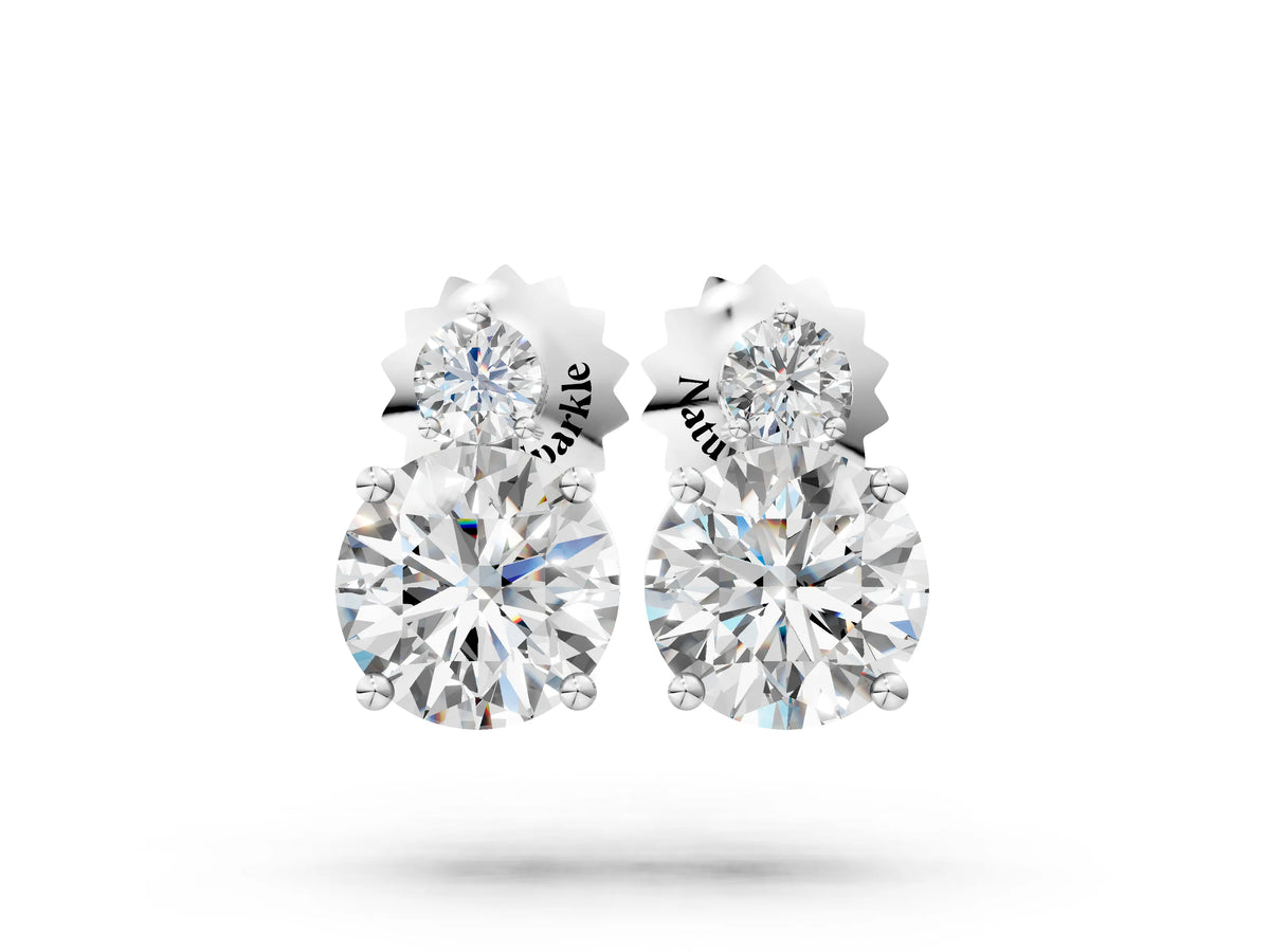 White gold Round Diamond Basket-Set Stud Earrings with Diamond Accent