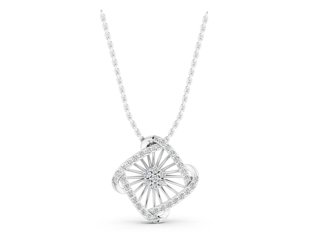 Silver Round Diamond Cluster Pendant with Prong Setting