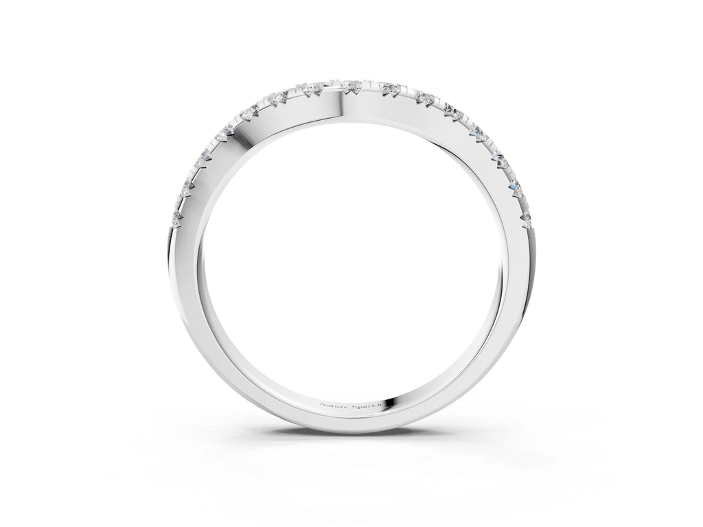 White gold Round Diamond Curved Pavé Wedding Band with Shared Prong Setting