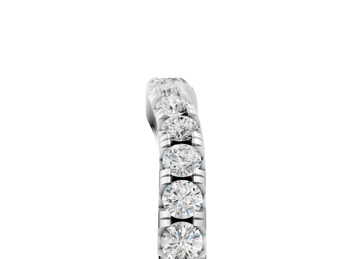 White gold Round Diamond Curved Pavé Wedding Band with Shared Prong Setting