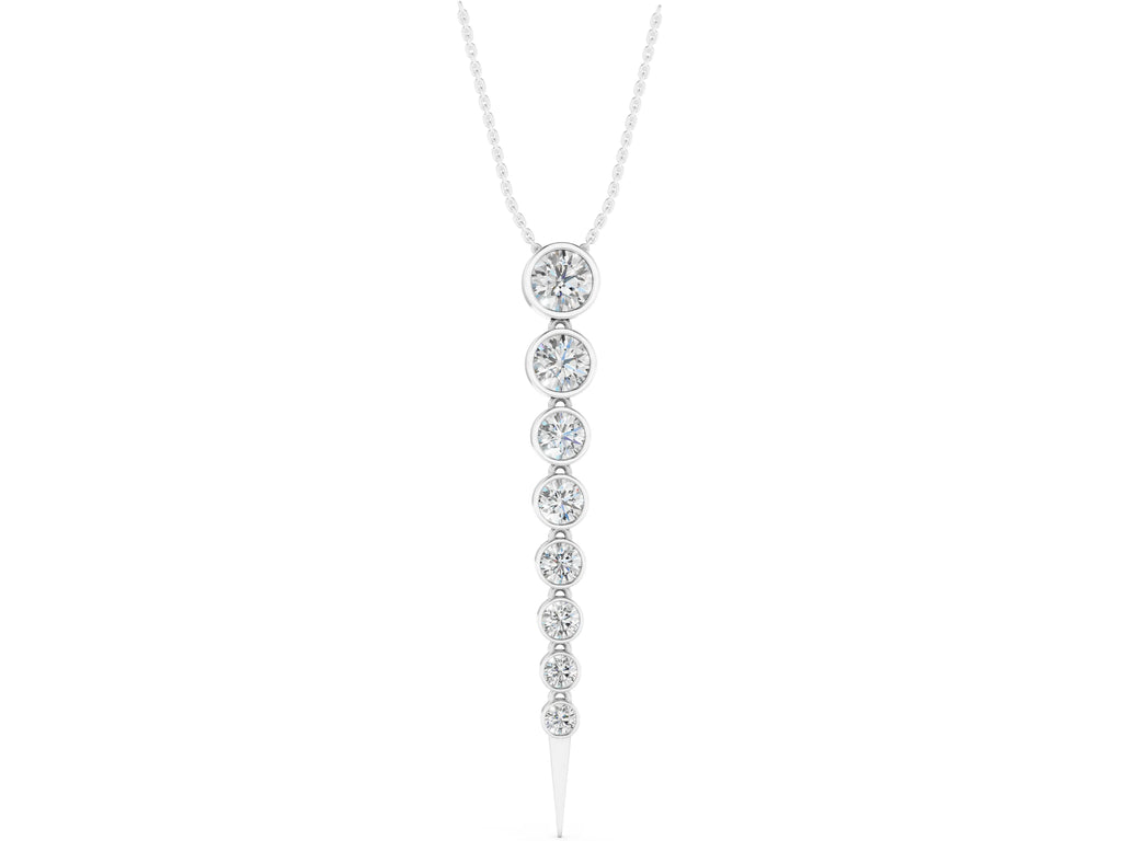 Silver Round Diamond Drop Necklace with Bezel Setting