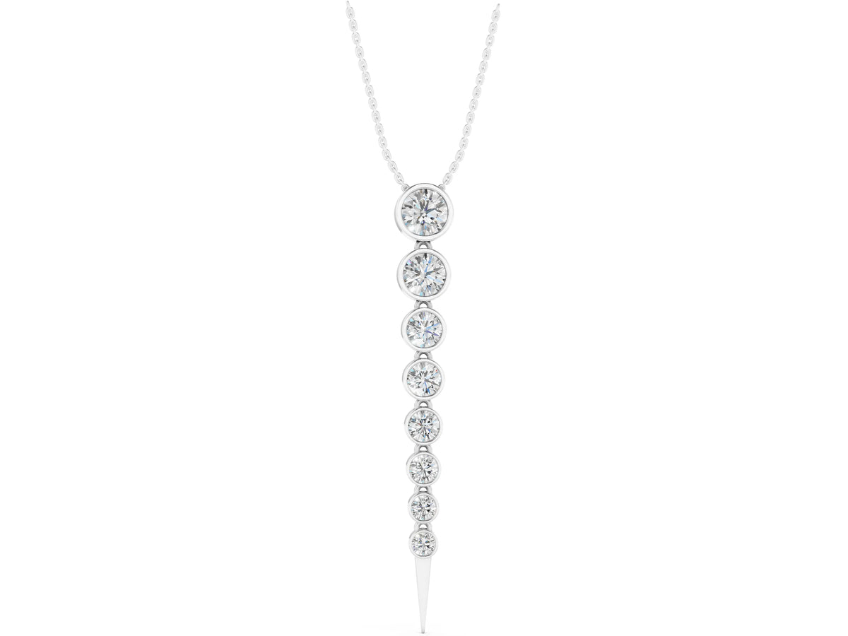 Silver Round Diamond Drop Necklace with Bezel Setting