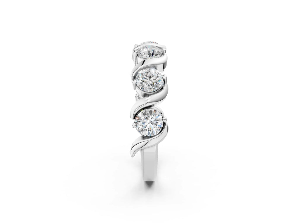 White gold Round Diamond Half Eternity Band with Wave Prong Setting