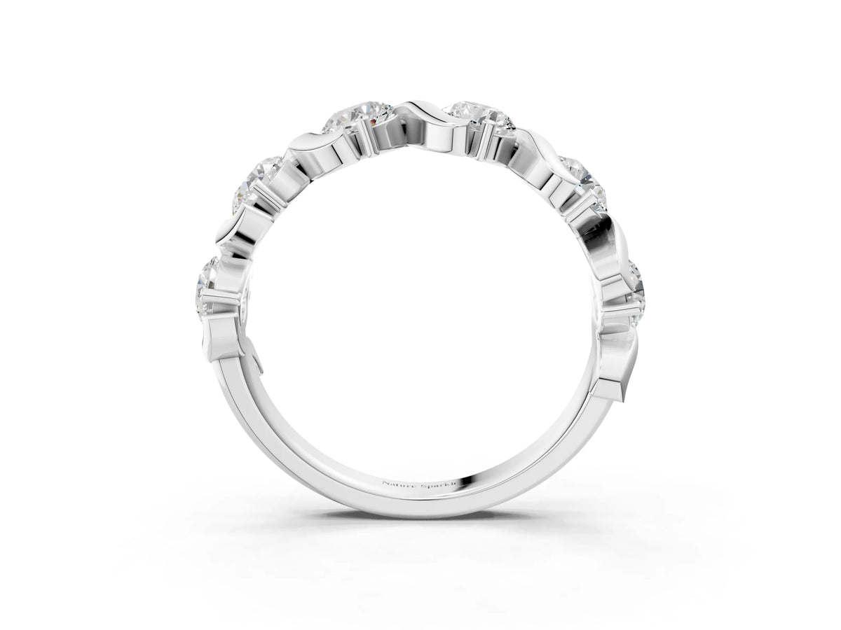 White gold Round Diamond Half Eternity Band with Wave Prong Setting