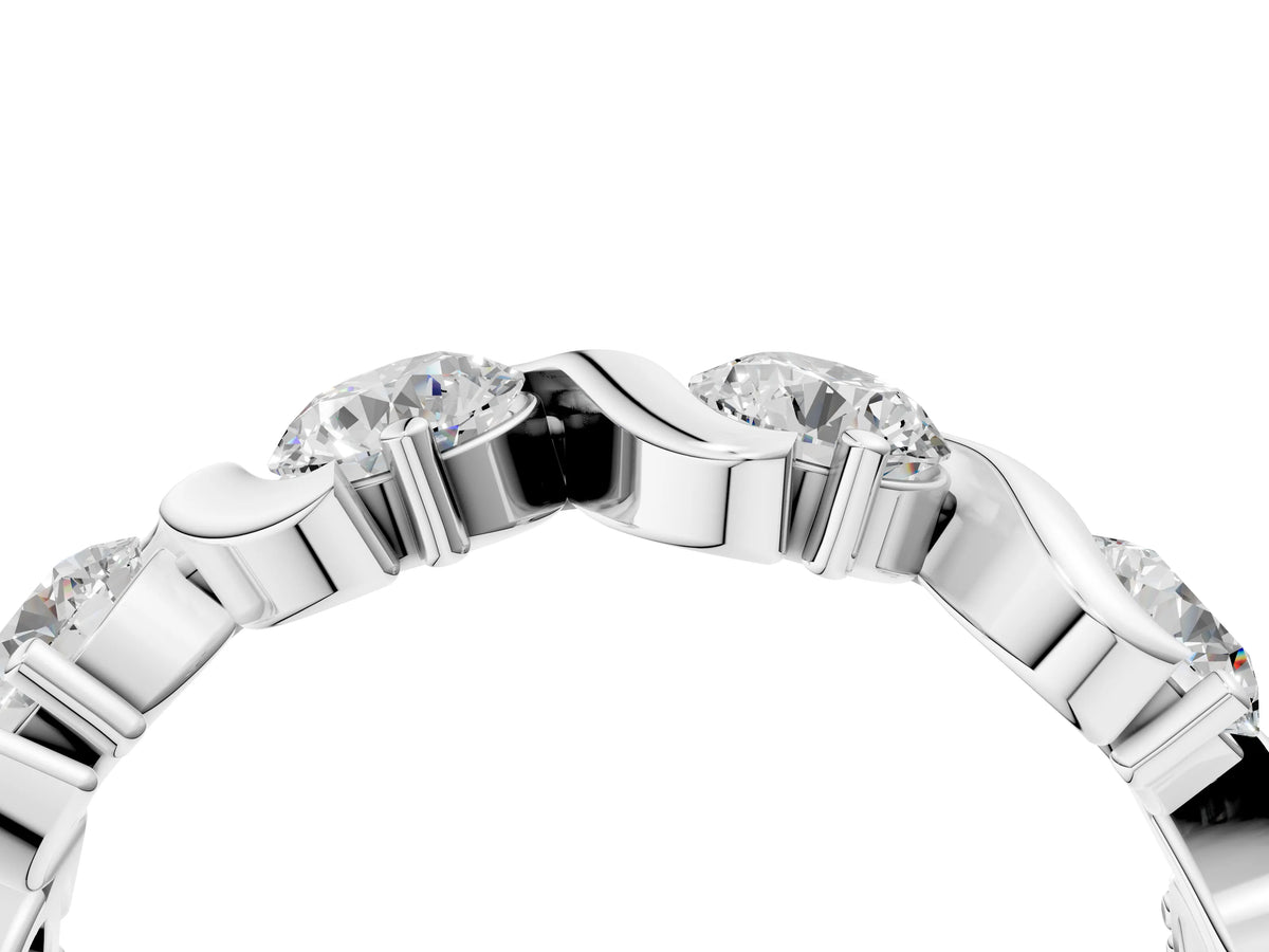 White gold Round Diamond Half Eternity Band with Wave Prong Setting