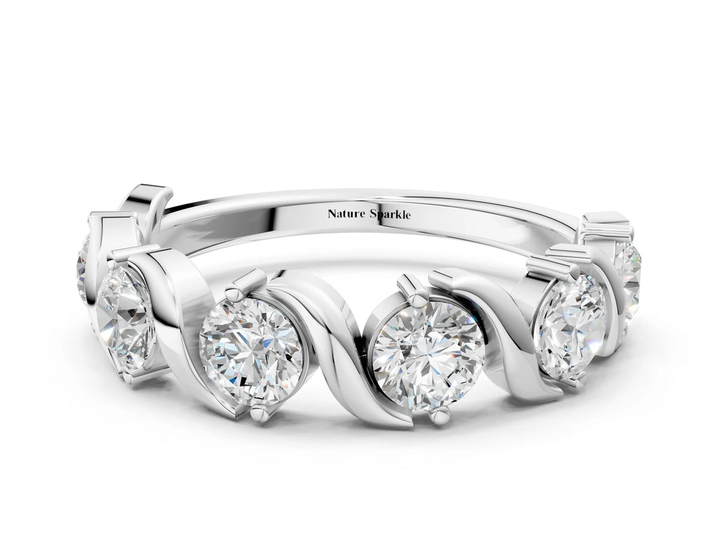 White gold Round Diamond Half Eternity Band with Wave Prong Setting