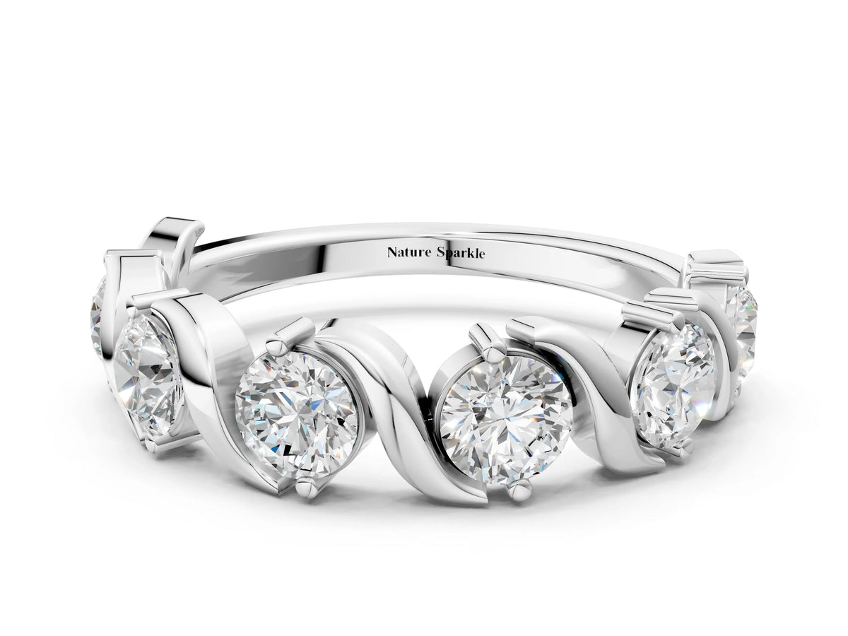 White gold Round Diamond Half Eternity Band with Wave Prong Setting