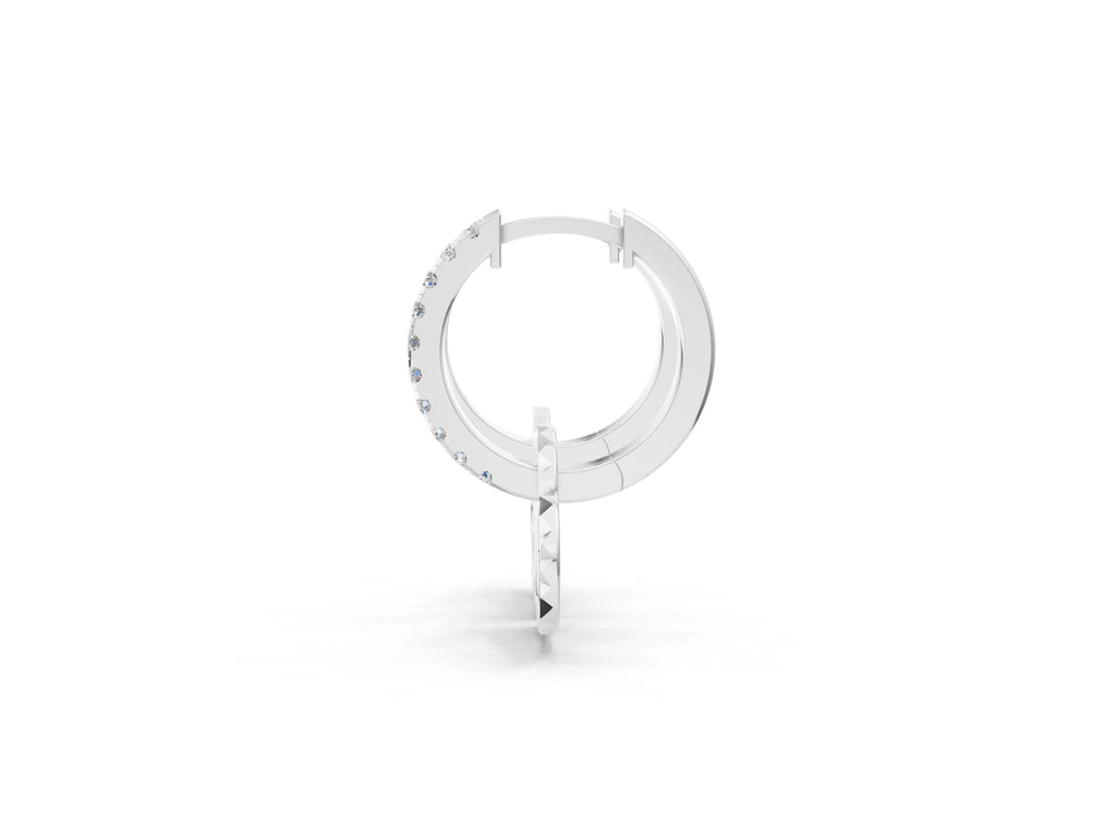 White gold Round Diamond Heart Charm Huggie Hoop Earrings