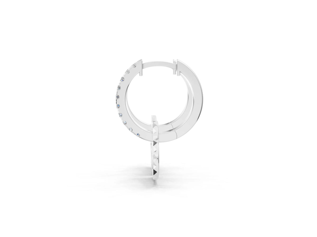 White gold Round Diamond Heart Charm Huggie Hoop Earrings