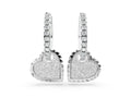 White gold Round Diamond Heart Charm Huggie Hoop Earrings