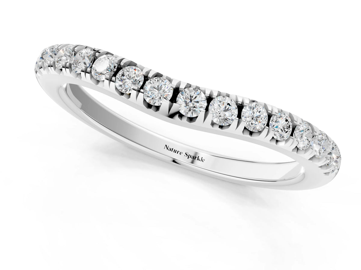 White gold Round Diamond Pavé Curved Band with Shared Prong Setting
