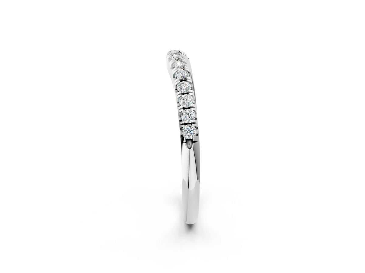 White gold Round Diamond Pavé Curved Band with Shared Prong Setting