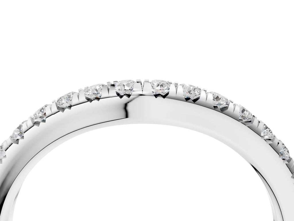 White gold Round Diamond Pavé Curved Band with Shared Prong Setting