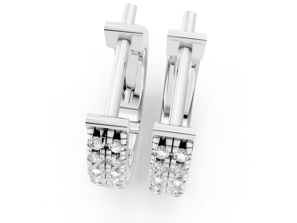 Silver Round Diamond Petite Double Row Huggie Hoop Earrings