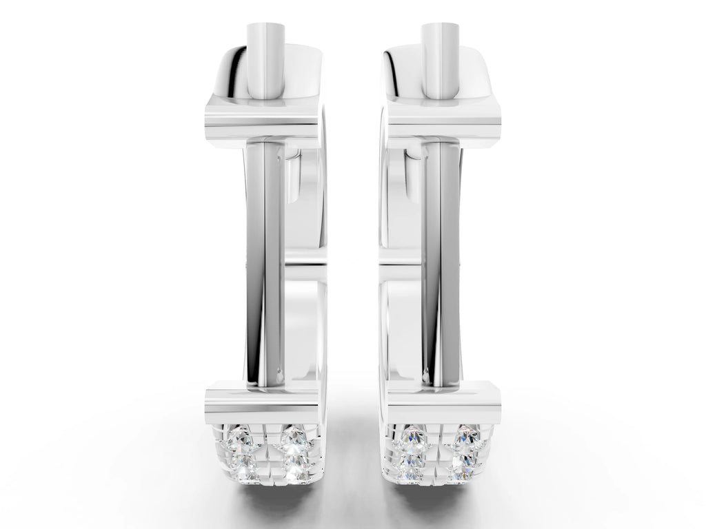 Silver Round Diamond Petite Double Row Huggie Hoop Earrings