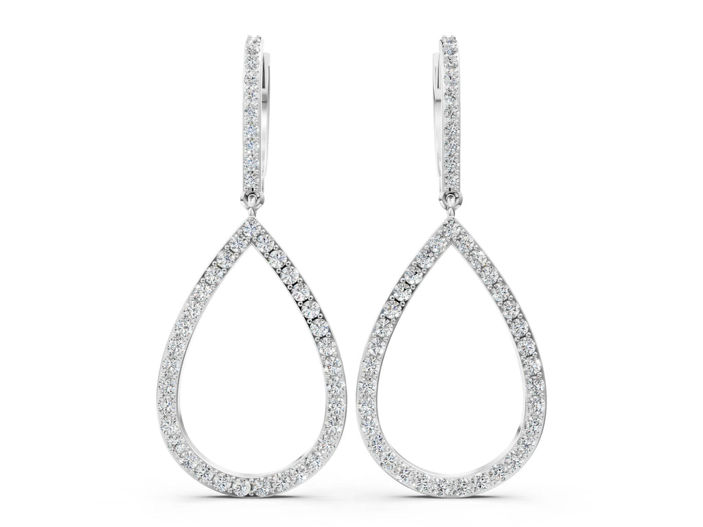 Silver Round Diamond Teardrop Drop Earrings