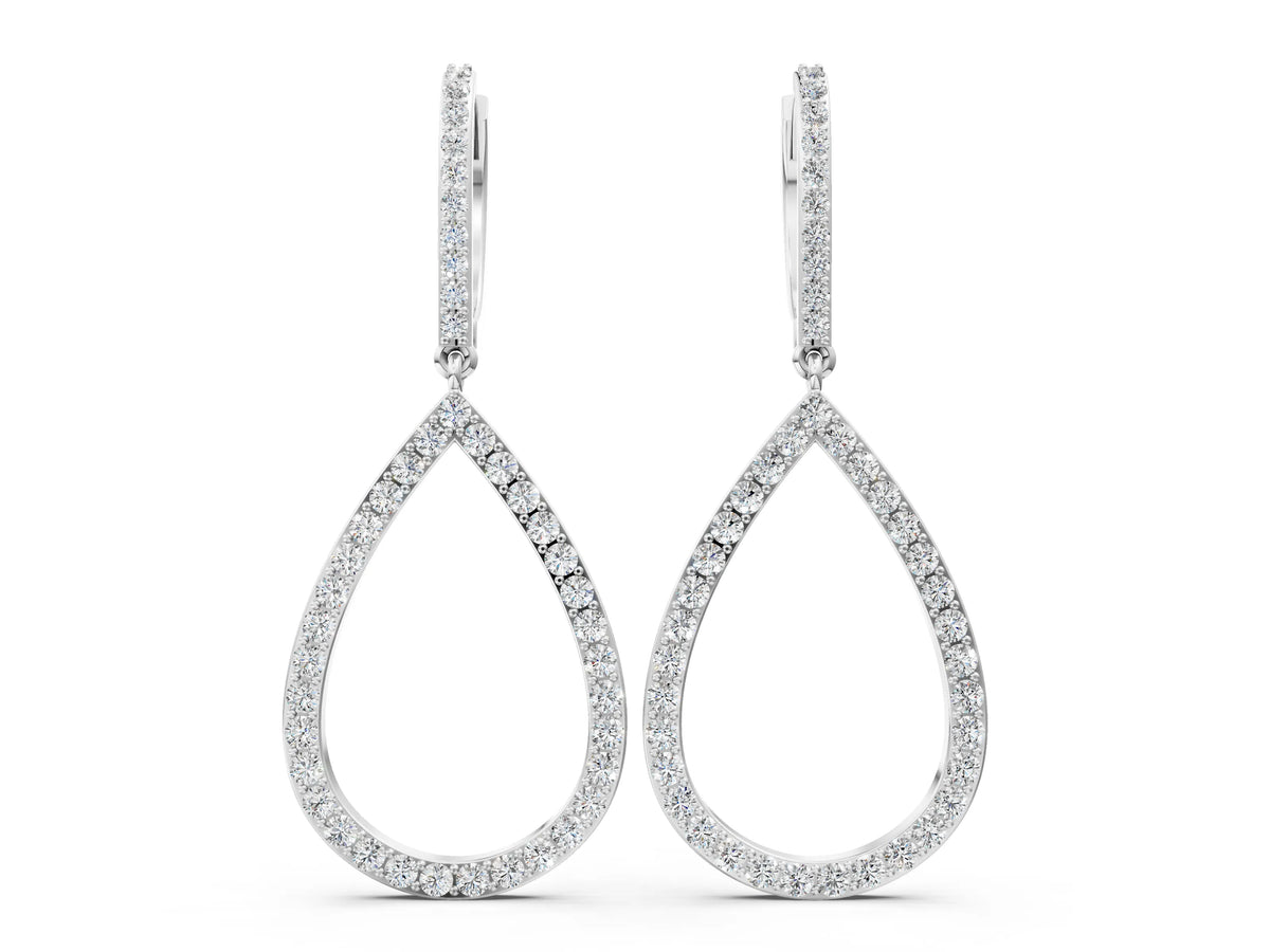 Silver Round Diamond Teardrop Drop Earrings