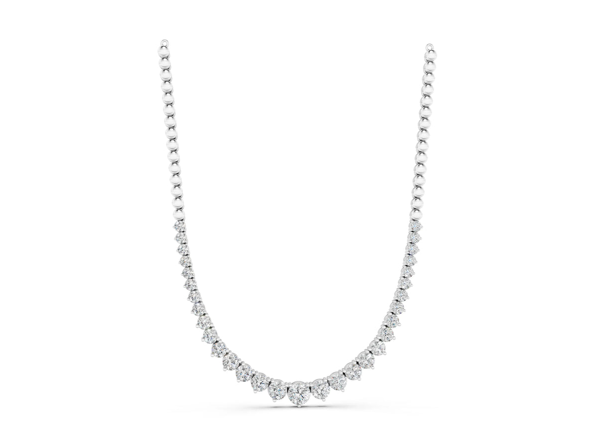 White gold Round Diamond Tennis Necklace with Graduated Prong Setting