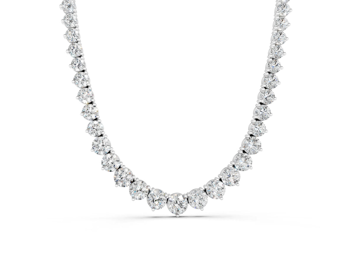 Silver Round Diamond Tennis Necklace with Three-Prong Setting