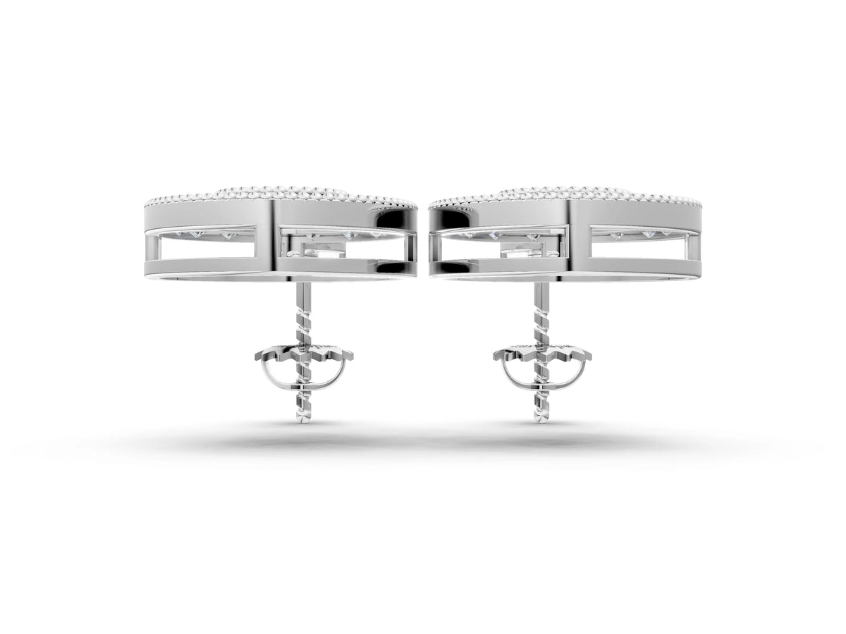 Silver Round Halo Diamond Drop Earrings with Milgrain Bezel Setting