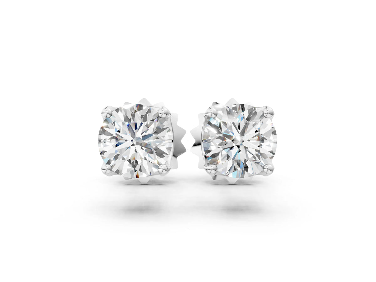 White gold Round Solitaire Diamond Stud Earrings with Four-Prong Basket Setting