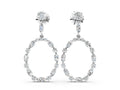 Silver Round and Marquise Diamond Open Oval Drop Earrings