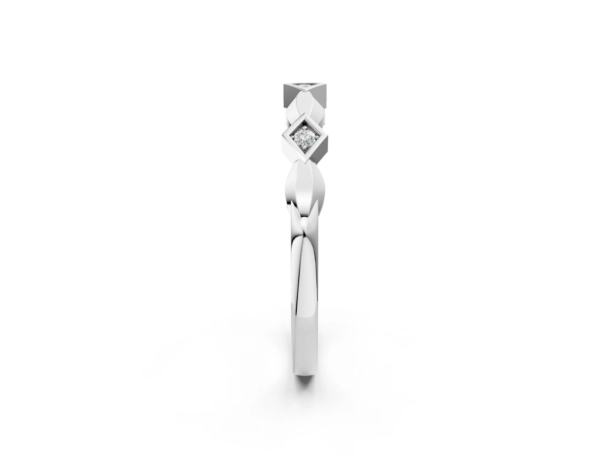 White gold Square Diamond Twist Band with Bezel Setting