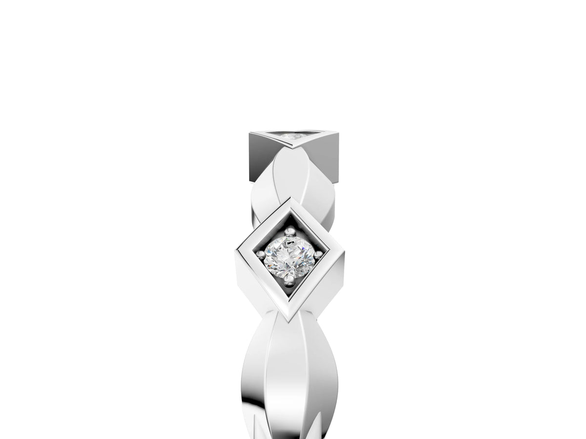 White gold Square Diamond Twist Band with Bezel Setting