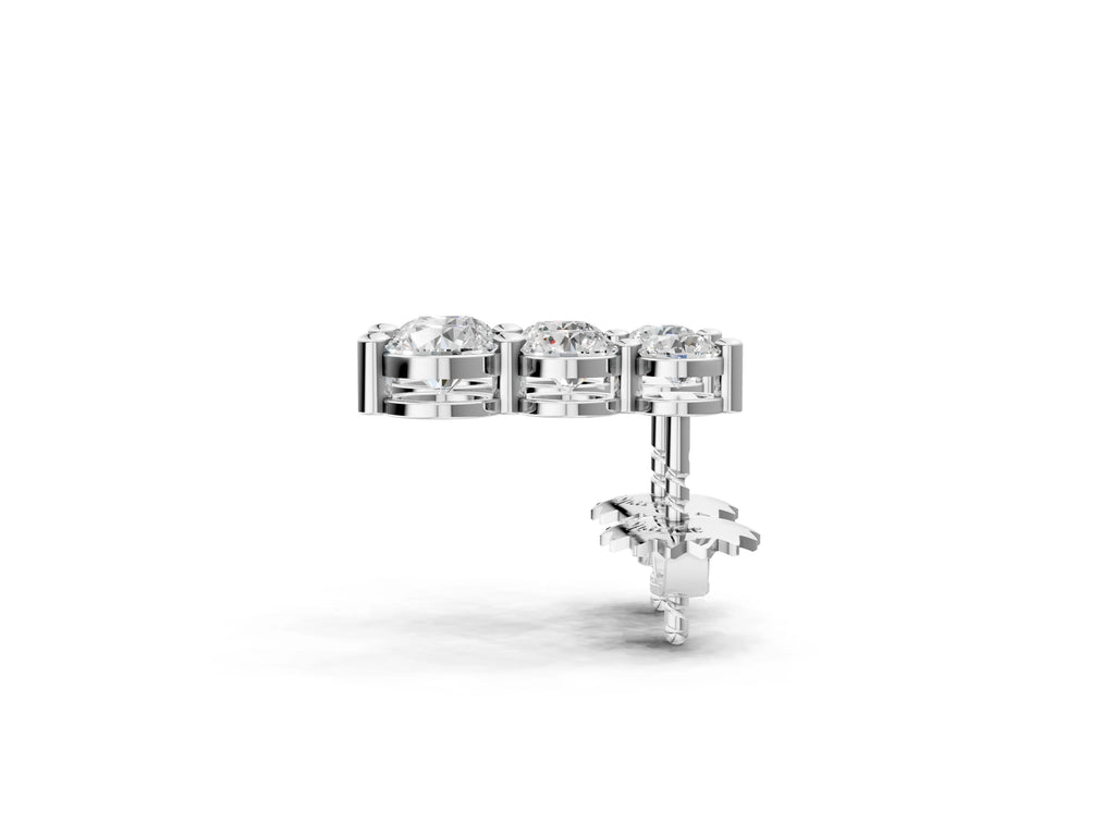 White gold Three-Stone Round Diamond Drop Earrings with Prong Setting on White Gold