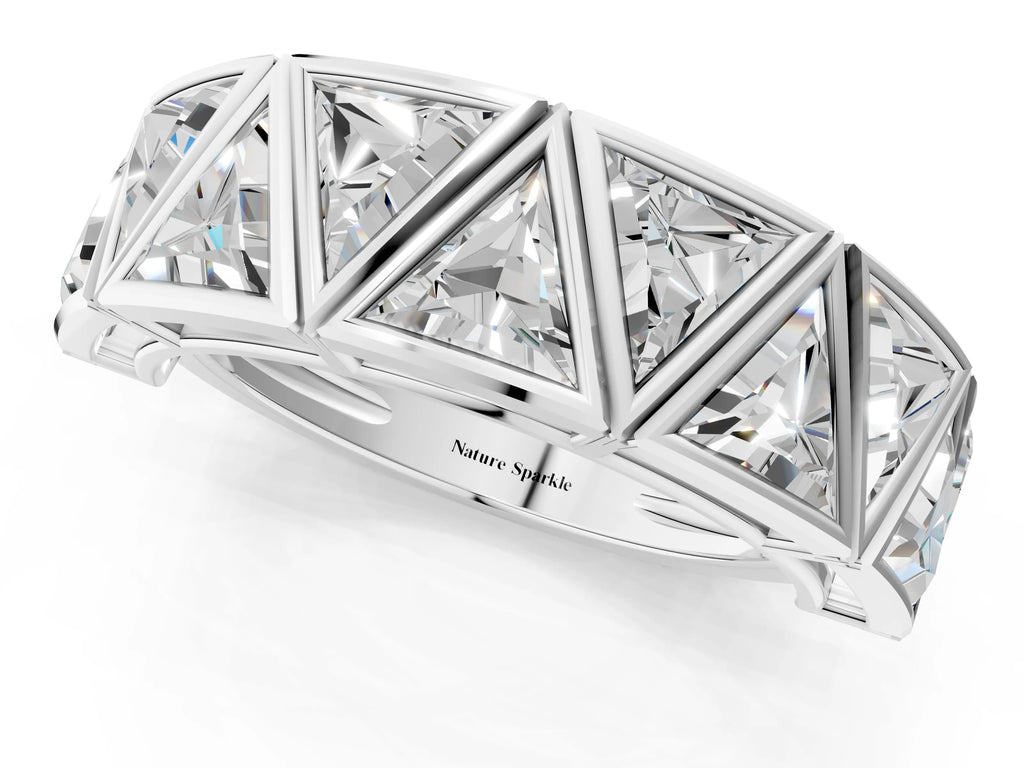 White gold Triangle Diamond Geometric Mens Band