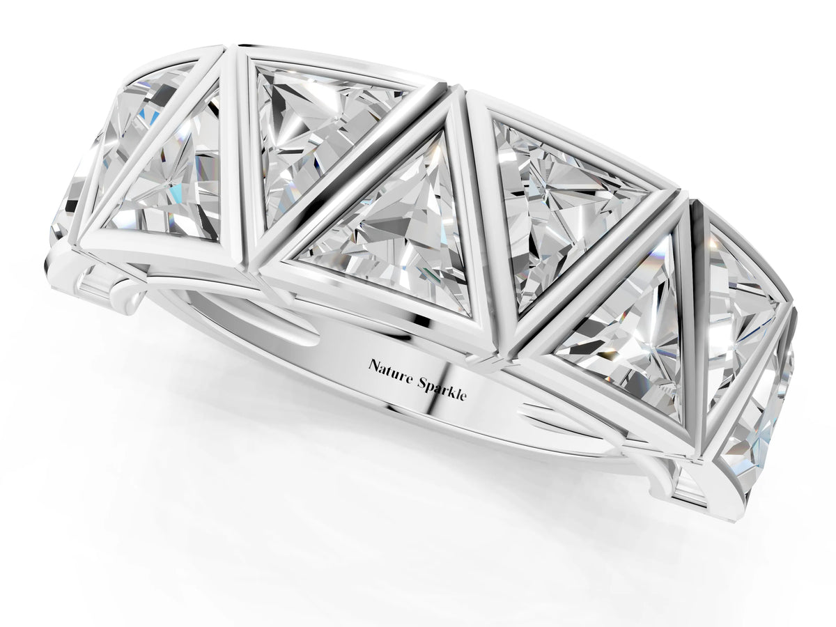 White gold Triangle Diamond Geometric Mens Band