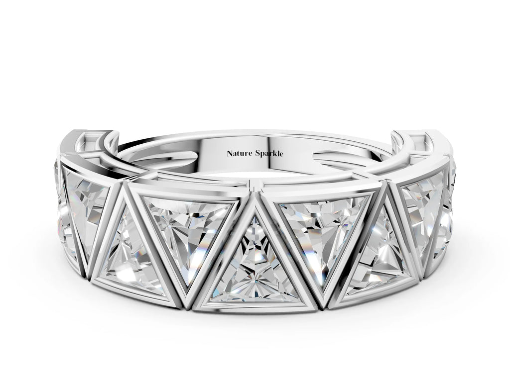 White gold Triangle Diamond Geometric Mens Band