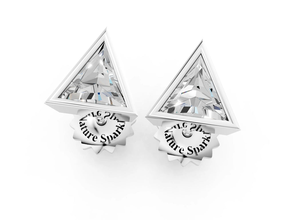 Silver Trillion Diamond Bezel-Set Solitaire Stud Earrings
