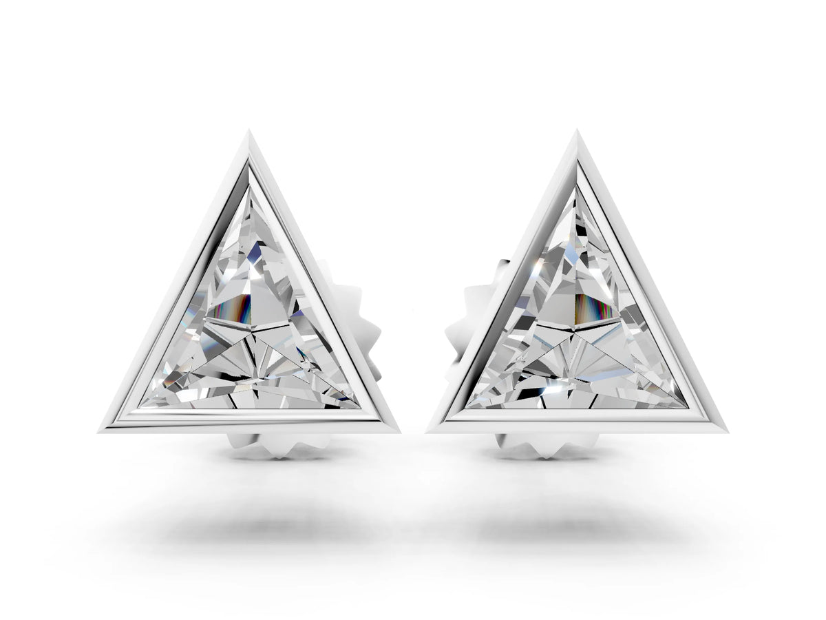 Silver Trillion Diamond Bezel-Set Solitaire Stud Earrings