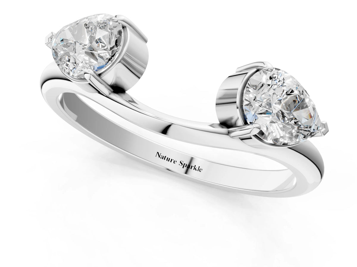 White gold Two-Stone Pear Diamond Bypass Ring with Prong Setting