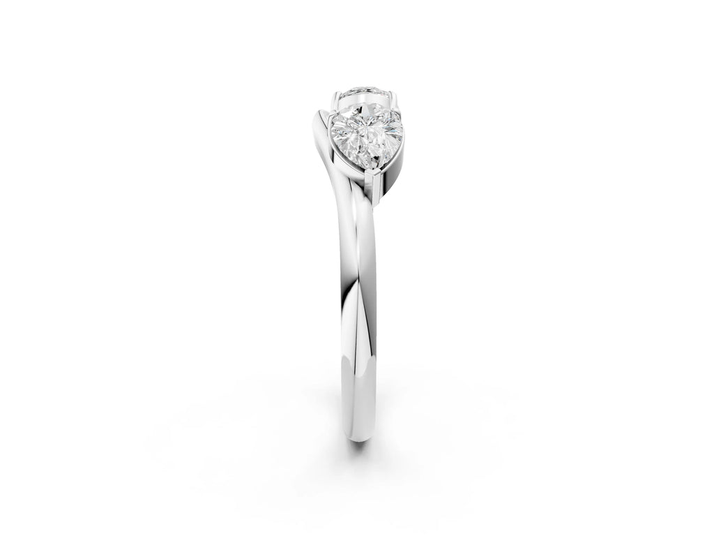 White gold Two-Stone Pear Diamond Bypass Ring with Prong Setting
