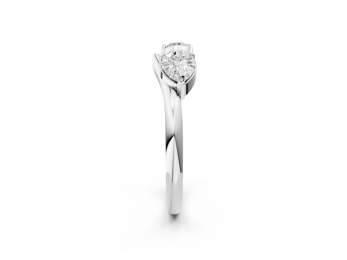 White gold Two-Stone Pear Diamond Bypass Ring with Prong Setting
